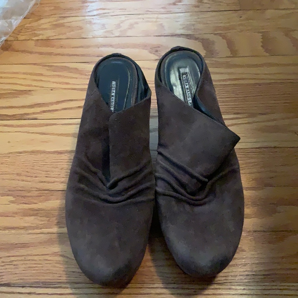 Vera Wang Lavender taupe suede wedge heel